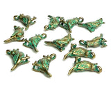 Twelve Tiny Greenie-Golds, Brass Bird Charm 1/2" / 13mm.25"  Pack of 12   # L-4321-12