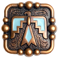 1-1/2" Thunderbird, Light Blue Enamel with Copper Square Screw Back Concho 1.5"  #SWH-148