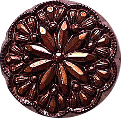 Re-Stocked, Vintage Glass Copper/Black 9/16" Starflower Button #SK-967