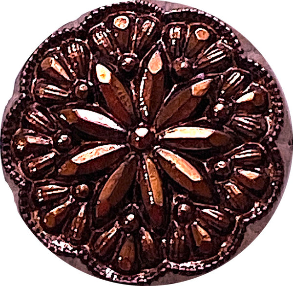 Re-Stocked, Vintage Glass Copper/Black 9/16" Starflower Button #SK-967