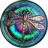 Re-Stocked Dragonfly Czech Glass Button, Green w. Purple & Silver 24mm / 15/16" # CZ-103