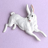 SALE, White Rabbit Large 2" Metal Enamel Bunny PIN by Susan Clarke #SC-31