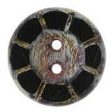 Black Rustic Czech Glass Sunray Flower, 2 hole button 14mm / 9/16"  TWO BUTTONS #L-978