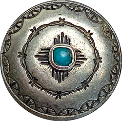 Blue Bead Zia Sun Button, Nickel Silver + 'Turquoise' Shank Back USA-Made #SW-246