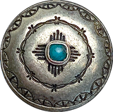 Blue Bead Zia Sun Button, Nickel Silver + 'Turquoise' Shank Back USA-Made #SW-246