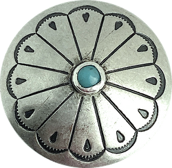 Re-Stocked 1.25" Southwest Zinnia with 'Turquoise'  Shank Back Button 1-1/4"   #SW-240