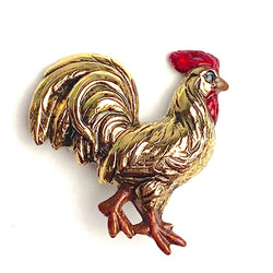 Last One, Rooster Shiny Gold Metal Button 3/4" by Susan Clarke  #144