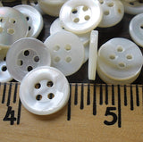 Re-Stocked, White 4-Hole 1/2" Pearl Buttons, Vintage Shell 13mm, Pack of 12  #KB-801
