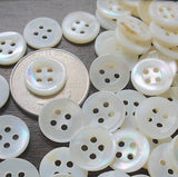 Re-Stocked, White 4-Hole 1/2" Pearl Buttons, Vintage Shell 13mm, Pack of 12  #KB-801