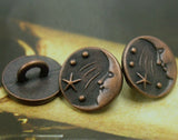 Re-Stocked, Tiny Moon + Shooting Star, Copper / Black  1/2" Shank Button #SWC-58