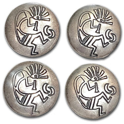 Set of 4 Kokopelli Button Covers: Vintage Sterling Silver 3/4"  #MV-68