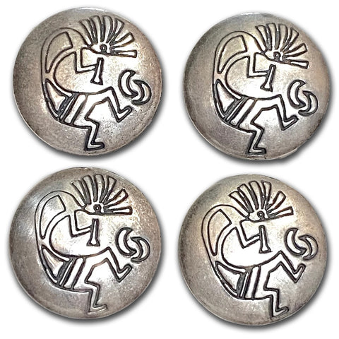 Set of 4 Kokopelli Button Covers: Vintage Sterling Silver 3/4"  #MV-68