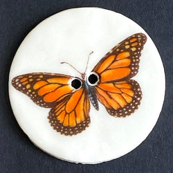 Monarch Butterfly, Large 1.5" Handmade Porcelain Button from UK Artist Kate Holliday 1-1/2"