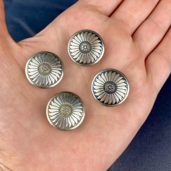 Set of 4, Vintage Sterling Silver Button Covers, Same Flower on Each 3/4" #MV-49