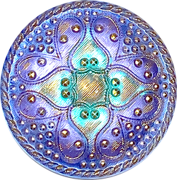 Periwinkle/Teal Sacred Flower Handpainted Czech Lacy Glass 1-1/4", Susan Clarke #SC-512