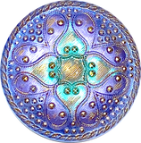 Periwinkle/Teal Sacred Flower Handpainted Czech Lacy Glass 1-1/4", Susan Clarke #SC-512