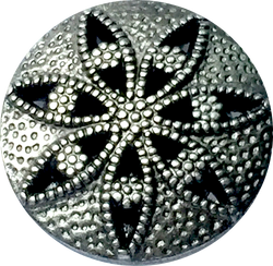 Star Anise Silver and Black Metal Button 13/16"  Shank Back #SWC-37