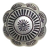 Running Low, Hollyhock Flower 1" Screw-Back German Nickel Silver Concho   #SW-230