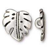 Monstera Leaf Button Antiqued Silver 16mm  5/8" from Tierra Cast  #6605-12