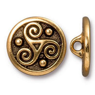 Running Low, Triskele Button 5/8" Gold, Celtic Triskelion from TierraCast  #6566-26