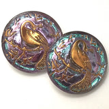 Aqua Pink + Gold Peacock Czech Glass Button, 22mm  7/8" # CZ 249