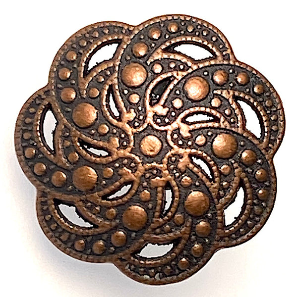 Running Low, Copper + Black Seven Scallop-Swirls 3/4" Shank Back Metal Button #SWC-15