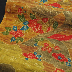 Last Piece, October Stream Chirimen Crepe Vintage Kimono Silk from Japan, 6" x 57" Piece  #4456