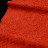 Hexagon Dancers Deep Orange Jacquard Fukureori, Vintage Kimono Silk from Japan 14" x 29"   #4273