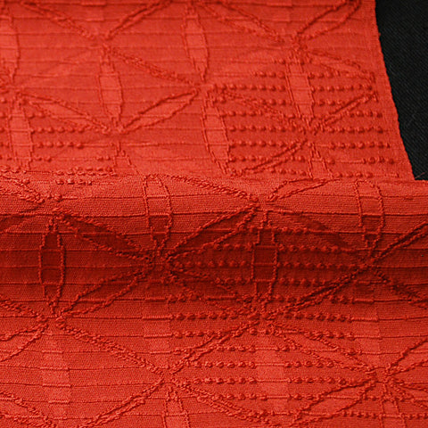 Hexagon Dancers Deep Orange Jacquard Fukureori, Vintage Kimono Silk from Japan 14" x 29"   #4273