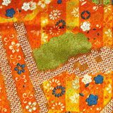 Sale, Orange Faux Patchwork Vintage Kimono Silk from Japan 14" x 64". #4504