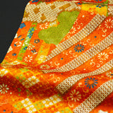 Sale, Orange Faux Patchwork Vintage Kimono Silk from Japan 14" x 64". #4504