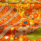 Sale, Orange Faux Patchwork Vintage Kimono Silk from Japan 14" x 64". #4504