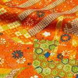 Sale, Orange Faux Patchwork Vintage Kimono Silk from Japan 14" x 64". #4504