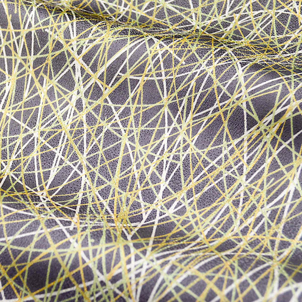 Last of This Silk, Threads Print on Gray Vintage Kimono Silk Satin Print from Japan, Small Piece 6.5" x 14"  #4581