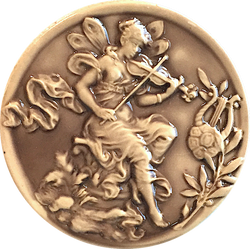 Musical Fairy w. Violin, Large Art Stone Button, 1-3/4"