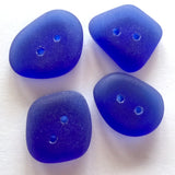 Re-Stocked, Royal Blue Tumbled Silky Glass "Sea Glass" Button,   3/4"-7/8"