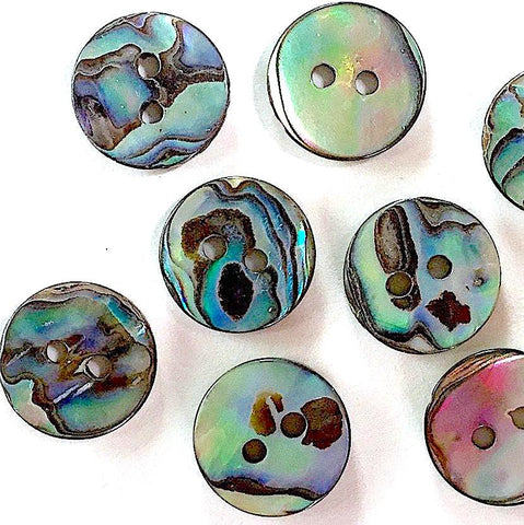 SEVEN Abalone 7/16" Vivid Greens/Blues Buttons 11mm. Pack of 7   #SK-2257