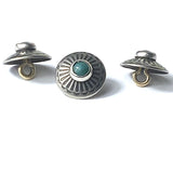 Small Blue Bead Agave Flower 1/2" Nickel Silver Shank Back Concho Button Faux Turquoise #SW-255