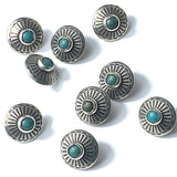 Small Blue Bead Agave Flower 1/2" Nickel Silver Shank Back Concho Button Faux Turquoise #SW-255