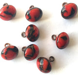 OUTLET ITEM, Pack of THREE, Red + Black Lava Swirl Vintage Small Glass Button 5/16" # GL314
