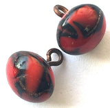 OUTLET ITEM, Pack of THREE, Red + Black Lava Swirl Vintage Small Glass Button 5/16" # GL314