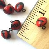 OUTLET ITEM, Pack of THREE, Red + Black Lava Swirl Vintage Small Glass Button 5/16" # GL314