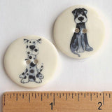 Blue-Black Dog Porcelain Hound Button 1-1/8"