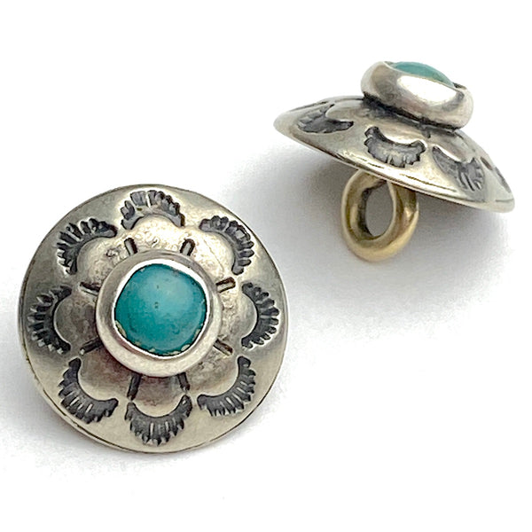 SALE, Desert Primrose w/ "Turquoise", 1/2" Southwest Shank Back Button #SW-259
