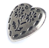 Stitched Heart Antique Silver Smaller Size  5/8", Metal Button, Shank Back #SWC-105
