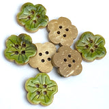 Re-Stocked Green Sakura Coconut Button 3/4" Handpainted, Shiny   #SWC-115