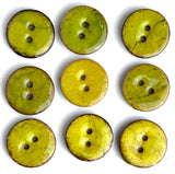 Chartreuse/Golden Olive Coconut Mix, Shiny 11/16" Rustic Round 2-Hole Button, Pack of FIVE   #SWC-118-5