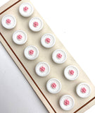 Running Low, White/Pink Vintage Glass Dimensional Flower Buttons 1/2", Set of 12 Buttons  #BK 416