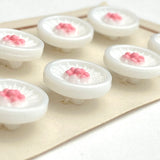 Running Low, White/Pink Vintage Glass Dimensional Flower Buttons 1/2", Set of 12 Buttons  #BK 416