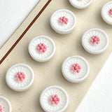 Running Low, White/Pink Vintage Glass Dimensional Flower Buttons 1/2", Set of 12 Buttons  #BK 416